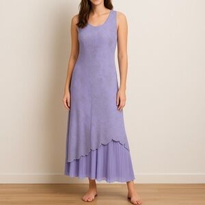 Vintage 90s Nina Lee Beaded Maxi Gown Sz XL Lavender Purple Sleeveless Party EUC